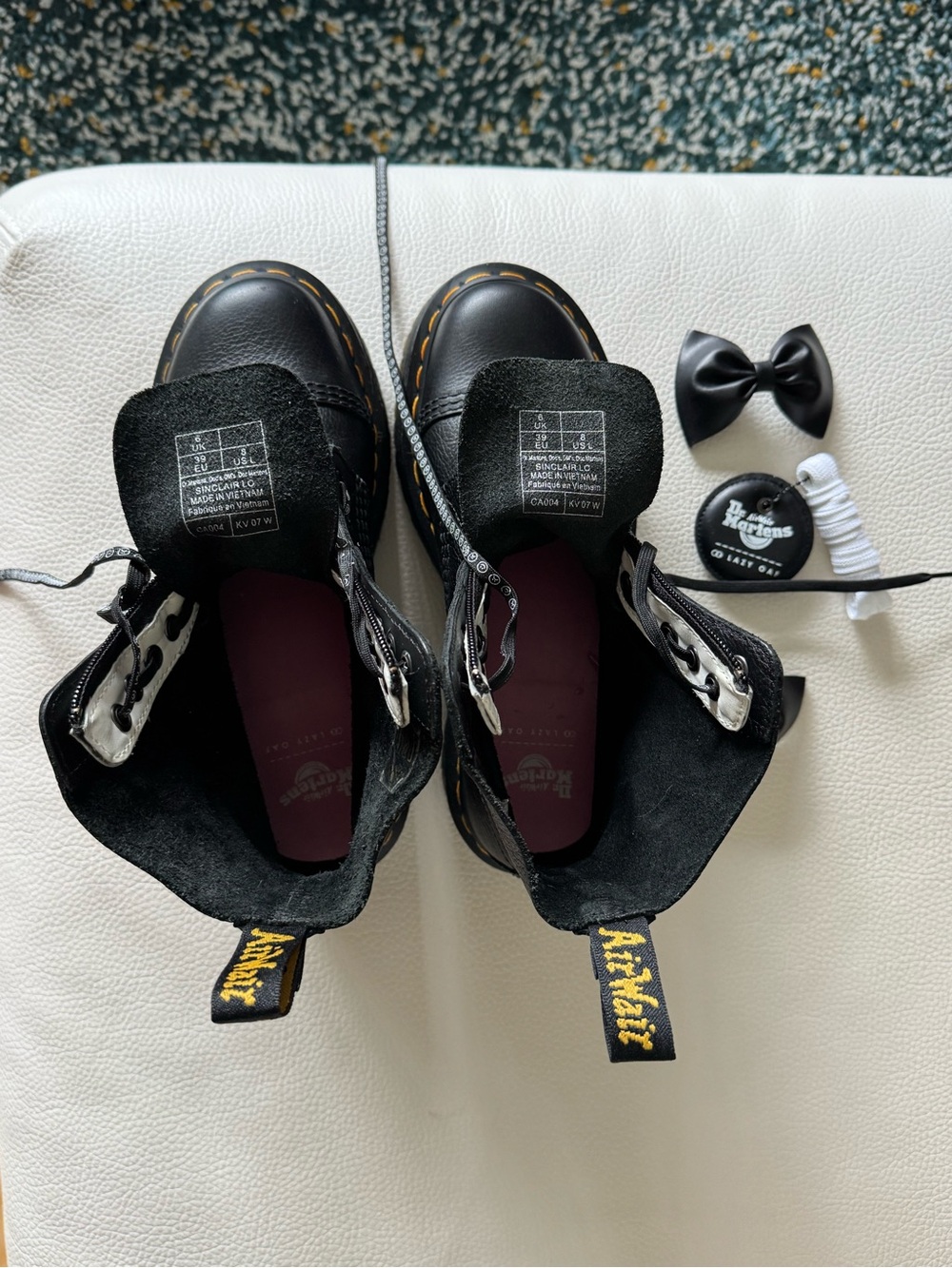 US Women’s 8 - Dr. Martens x Lazy Oaf Happy Sad Black Leather Platforms - Picture 7 of 13